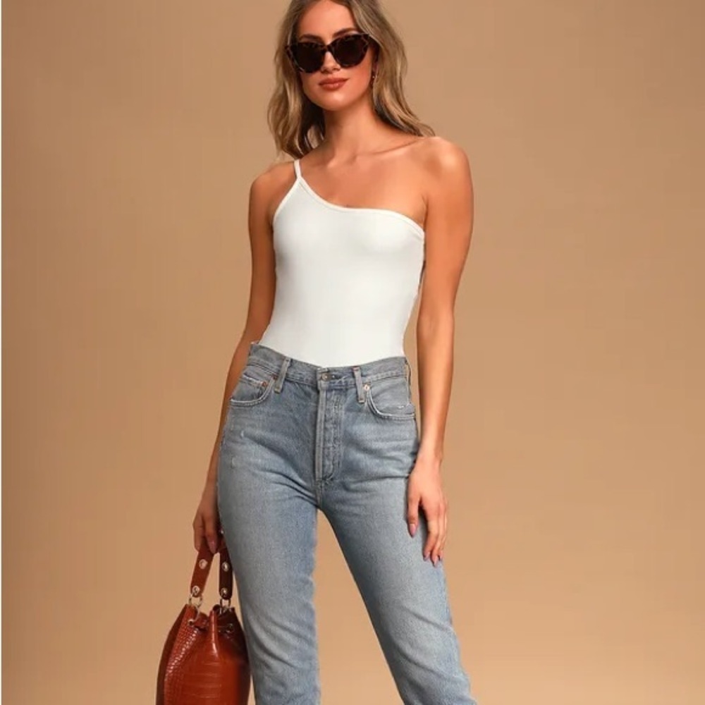 Lulus Too Legit White Ribbed One-Shoulder Bodysuit S - Picture 2 of 8